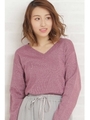 ラメVネックニット/ピンク(090)