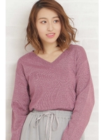 ラメVネックニット/ピンク(090)