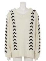 レースアップモールニットプル/ブラック