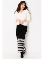 シェブロン柄ニットロングスカート/GREEN