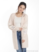 袖刺繍フェザーカーディガン/ピンク