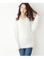 Vネックラメ混シャギーニット/ホワイト系(002)