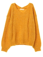 ・ラメミックスVネック袖ボリュームプルオーバー/マスタード