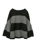 WIDE STRIPE RUFFLE SLEEVE TOP/ネイビー