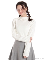 MIXビジュー付きデザインネックニット/ブラック