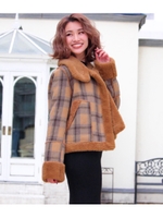 チェック柄ムートンコート/ベージュ(005)