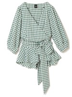 ギンガムチェックカシュクールブラウス/ブラック