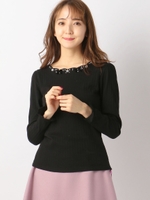 スカラップガーリーリブカットトップス/クロ