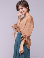 袖リボンブラウス/ネイビー