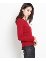 【洗える】Vネックリブニット/マスタード(033)