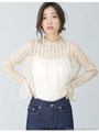 【WEB限定】ストライプレースハイネックブラウス/ブラック