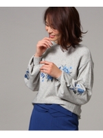 エンブロフラワー刺繍ニット/ブルー(092)