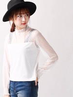 WEGO/パフスリーブドットチュールロングTシャツ