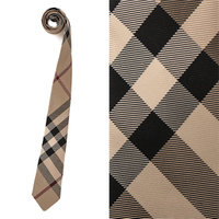 【新品】チェックネクタイ バーバリー ロンドン 全長144×剣先7cm ベージュ系 y-000484 メンズ