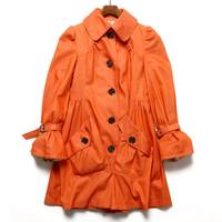 ウエストベルトギャザーデザインロングコート 38 バーバリーブルーレーベル 66204 BURBERRY BLUE LABEL オレンジ レディース