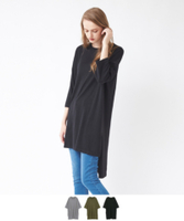 サイドスリット7分袖薄手ニットワンピ【メール便可／90】