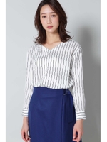 ストライプスエードブラウス/ピンクベージュベースX白ストライプ1(091)