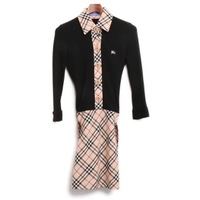 ニット切り替えチェックシャツワンピース 38 バーバリーブルーレーベル 73866 BURBERRY BLUE LABEL ブラック レディース