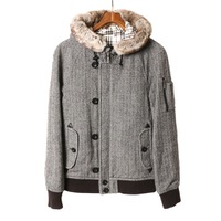 ヘリンボーンラビットファー装飾N-2B型ブルゾン M バーバリーブラックレーベル br01001714 BURBERRY BLACK LABEL グレー メンズ