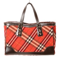 レザー切替ウールチェックハンドバッグ  バーバリーブルーレーベル br01001083 BURBERRY BLUE LABEL ピンク レディース