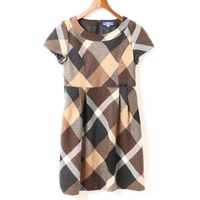 半袖チェック　ツイードワンピース 36 バーバリーブルーレーベル br01000692 BURBERRY BLUE LABEL ブラウン レディース