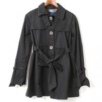 袖ウエストリボンギャザーデザイントレンチコート 38 バーバリーブルーレーベル 01000572 BURBERRY BLUE LABEL ブラック レディース