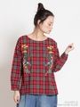 ネルチェック刺しゅうブラウス/レッド