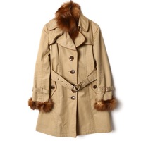 ライナー付フォックスファーロングコート 38 バーバリーブルーレーベル br01001766 BURBERRY BLUE LABEL ベージュ レディース