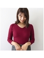 Vネックリブニット/レッド