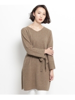 ベルト付Vネックニットチュニック/チャコールグレー(014)