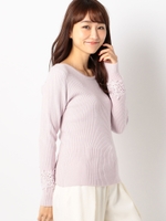 袖レースリブニット/シロ