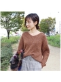Vネックミックスニット/ブラウン