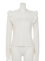 ショルダーフリルレースKNIT TOP/WHT