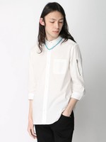 WEGO/アクセ付き7分袖バンドカラーシャツ