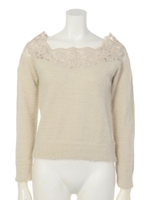 レース切替シャギーニットトップス/ベージュ