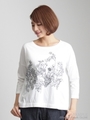 40/−ハイゲージ天竺線画フラワー刺しゅうカットソー/ホワイト