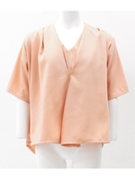 Vネックタックレイヤードブラウス/ベージュピンク(047)