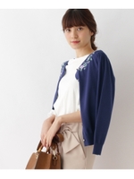 【WEB限定サイズ(S)あり】フラワーリボン刺繍カーディガン/ブルー系(095)