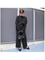 ウール混 ニットパンツセットアップ/ブラック