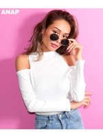 【ANAP】オープンショルダーリブトップス/ホワイト(001)