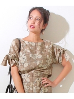 【Alluge】グレンチェック×フラワーブラウス【別売りSETUP】/ブラウン(015)