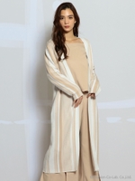 ストライプニットロングジャケット/ベージュ