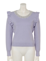 パールビジューフリルニット/ラベンダー