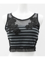 【ANAP USA】ボーダー×メッシュレース・クロップドトップス/ブラック(027)