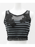 【ANAP USA】ボーダー×メッシュレース・クロップドトップス/ブラック(027)