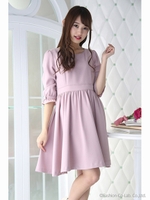 リボン袖フレアワンピース/ピンク