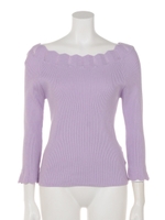 レーススカラネック前後2way7分袖リブニットプルオーバー/ラベンダー