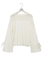 レース切替袖フレアTOPS/ホワイト