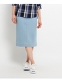ミモレ丈デニムタイトスカート/ライトブルー(091)