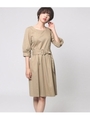 切替ギャザーワンピース/ベージュ(005)